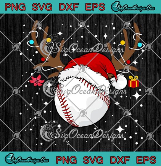 Christmas Baseball Reindeer Santa Hat SVG, Funny Sports Xmas Gifts SVG PNG EPS DXF PDF, Cricut File