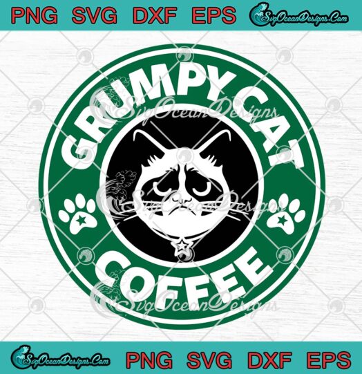 Grumpy Cat Coffee Starbucks Logo SVG, Funny Cat Lovers Starbucks Coffee SVG PNG EPS DXF PDF, Cricut File