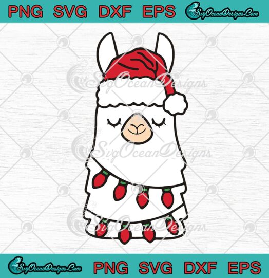 Llama Santa Hat Christmas Lights SVG, Llama Christmas Holiday SVG PNG EPS DXF PDF, Cricut File