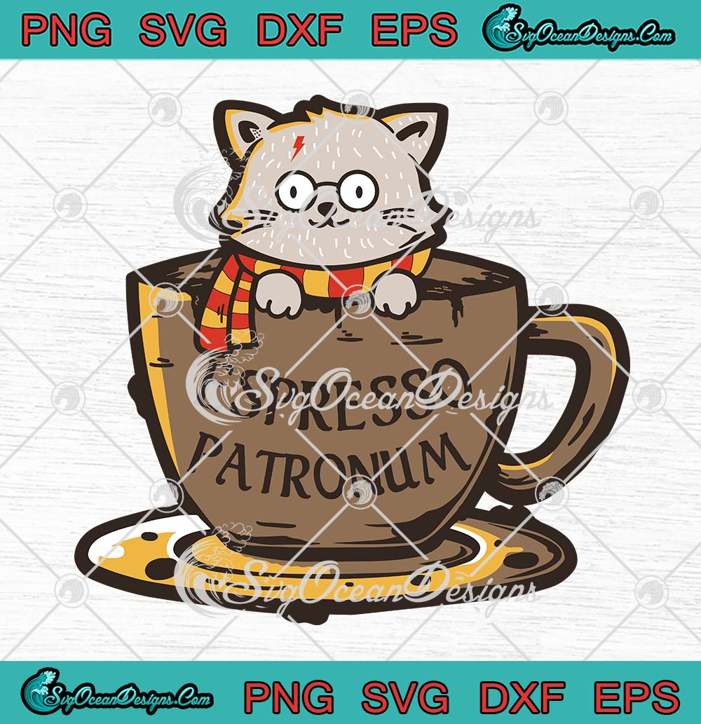 Espresso Patronum Harry Potter SVG, Cat In Coffee Cup SVG PNG EPS DXF PDF,  Cricut File