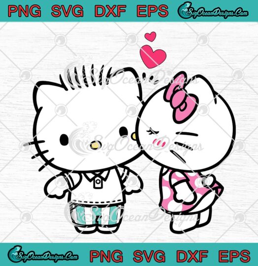 Hello Kitty And Dear Daniel Kiss Love SVG, Valentine's Day Couple Gifts SVG PNG EPS DXF PDF, Cricut File