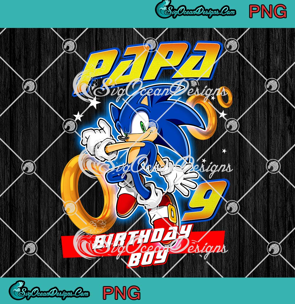 Papa-Birthday-Boy-Sonic-PNG,-9th-Birthday-Boy-PNG,-Custom-Name-Birthday-PNG-JPG-Clipart Visual design featuring Sonic character for Papa Birthday Boy, perfect for 9th birthday celebrations.