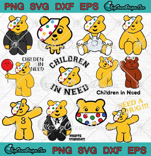 Pudsey Bear Children In Need 2022 SVG, Pudsey Bear Bundle SVG PNG EPS DXF PDF, Cricut File