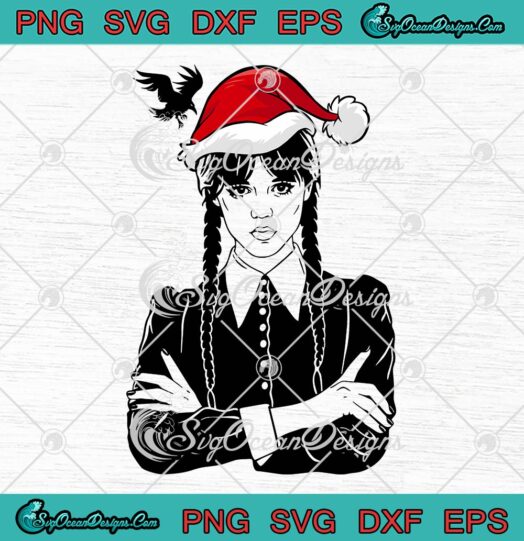 Santa Wednesday Addams SVG, At Nevermore Academy Christmas SVG PNG EPS DXF PDF, Cricut File