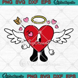 Bad Bunny Sad Heart Cupid Valentine SVG, Angel Heart Valentine's Day SVG PNG EPS DXF PDF, Cricut File
