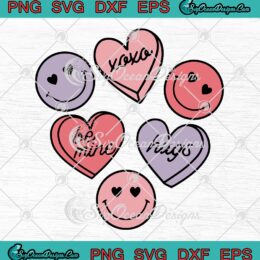Candy Hearts Smiley Faces Girls SVG, Cute Valentine's Day Outfit SVG PNG EPS DXF PDF, Cricut File