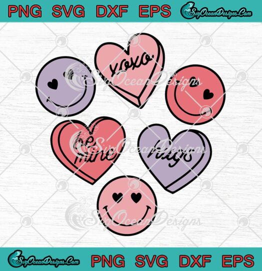 Candy Hearts Smiley Faces Girls SVG, Cute Valentine's Day Outfit SVG PNG EPS DXF PDF, Cricut File