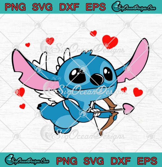 Cupid Stitch Disney Valentines SVG, Gift For Lover Cupid Valentine's Day SVG PNG EPS DXF PDF, Cricut File