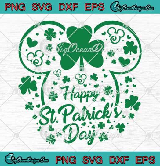 Disney Mouse Happy St. Patrick’s Day SVG, Lucky Mouse SVG, Shamrock Irish SVG PNG EPS DXF PDF, Cricut File