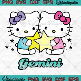 Hello Kitty Gemini Zodiac Horoscope SVG, Gemini Zodiac Birthday Gift SVG PNG EPS DXF PDF, Cricut File