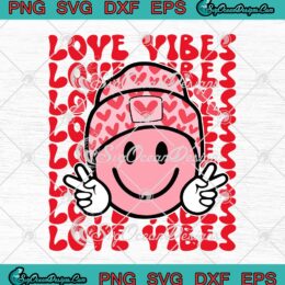 Love Vibes Smile Face Valentines SVG, Cute Love Retro Valentine’s Day SVG PNG EPS DXF PDF, Cricut File
