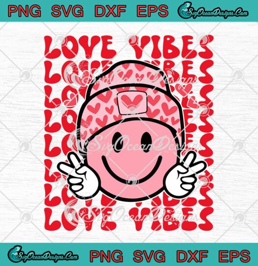 Love Vibes Smile Face Valentines SVG, Cute Love Retro Valentine’s Day SVG PNG EPS DXF PDF, Cricut File