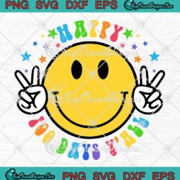 Smiley Face Happy 100 Days Y'all SVG, Retro Teacher 100th Day Of School SVG PNG EPS DXF PDF, Cricut File