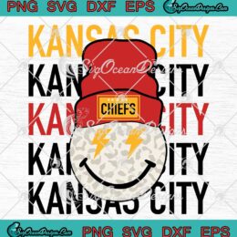 Chiefs Smiley Face Leopard Beanie SVG, Smiley Face Kansas City Chiefs SVG PNG EPS DXF PDF, Cricut File