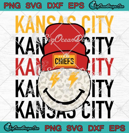 Chiefs Smiley Face Leopard Beanie SVG, Smiley Face Kansas City Chiefs SVG PNG EPS DXF PDF, Cricut File
