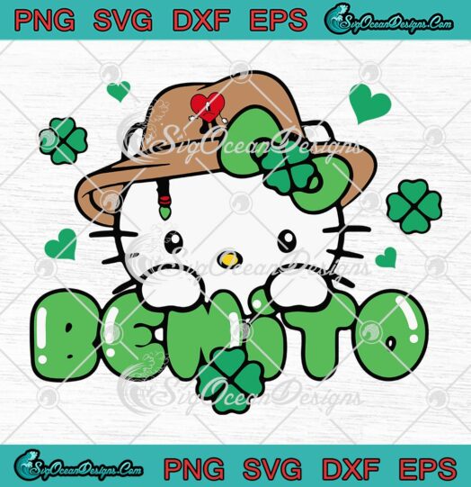 Cute Benito Hello Kitty Patrick's Day SVG, Lucky Shamrock Bad Bunny SVG PNG EPS DXF PDF, Cricut File