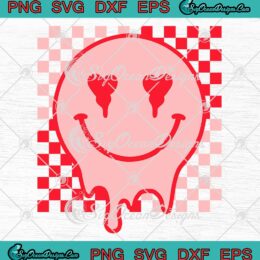 Drippy Smiley Face Groovy Valentines SVG, Checkered Valentine's Couple Gift SVG PNG EPS DXF PDF, Cricut File
