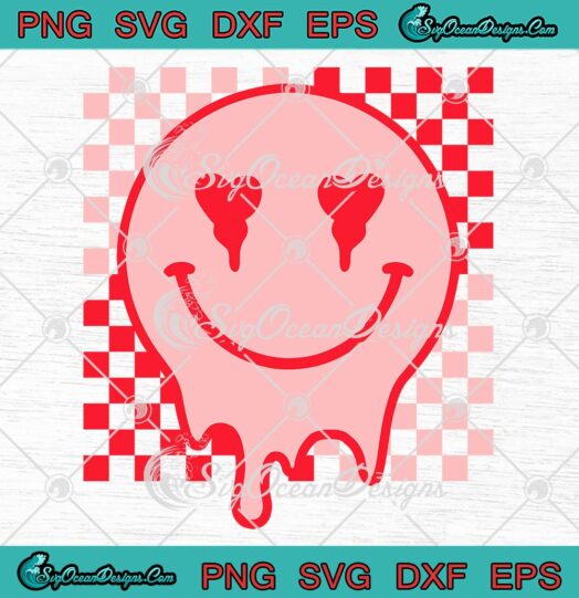Drippy Smiley Face Groovy Valentines SVG, Checkered Valentine's Couple Gift SVG PNG EPS DXF PDF, Cricut File