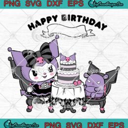 Happy Birthday Hello Kitty Kuromi SVG, Cute Custom Name Birthday Gift SVG PNG EPS DXF PDF, Cricut File