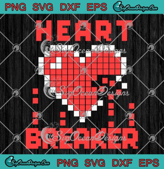 Heart Breaker Pixel Heart Valentines SVG, Video Game Retro Valentine's Day SVG PNG EPS DXF PDF, Cricut File