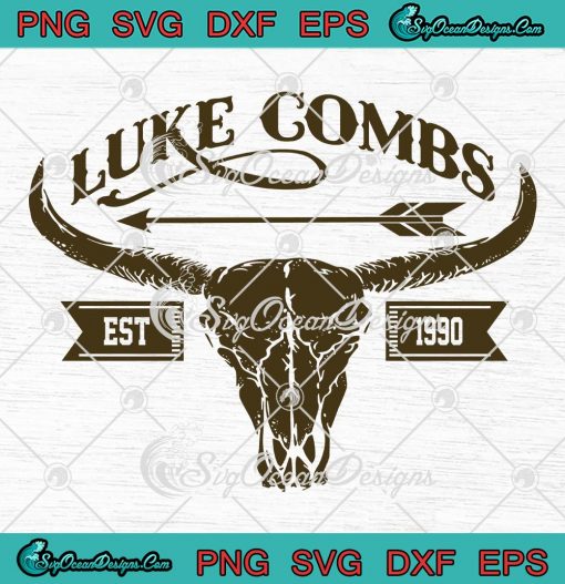 Luke Combs Est 1990 Vintage Svg, Trendy Bull Skull Luke Combs Svg Png 