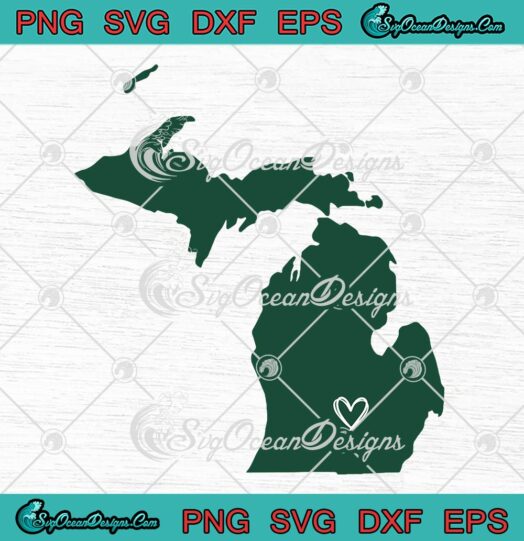 Michigan Map Heart Love SVG, Michigan State University SVG PNG EPS DXF PDF, Cricut File