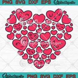 Pink Hearts Kawaii Emoji Valentines SVG, Hearts Cute Couple Gift SVG PNG EPS DXF PDF, Cricut File