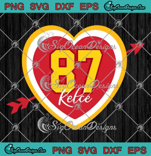 Travis Kelce 87 Hearts Valentines SVG, KC Chiefs Valentine's Day Gift SVG PNG EPS DXF PDF, Cricut File