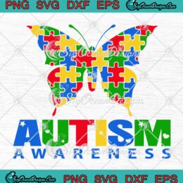 Autism Butterfly Puzzle Pieces SVG - Autism Support SVG - Autism Awareness SVG PNG EPS DXF PDF, Cricut File