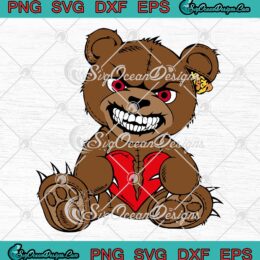 Brown Evil Teddy Bear SVG, With Red Eyes And Broken Heart SVG PNG EPS DXF PDF, Cricut File