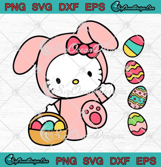 Cute Hello Kitty Bunny Easter Eggs SVG - Happy Easter Day 2023 SVG PNG EPS DXF PDF, Cricut File