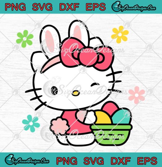 Cute Hello Kitty Bunny Easter SVG - Kitty Easter Day Easter Eggs SVG PNG EPS DXF PDF, Cricut File