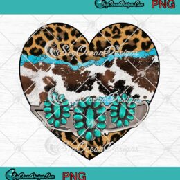 Heart Western Country Cowhide PNG, Leopard Turquoise Love PNG, Western Cowgirl PNG JPG Clipart, Digital Download