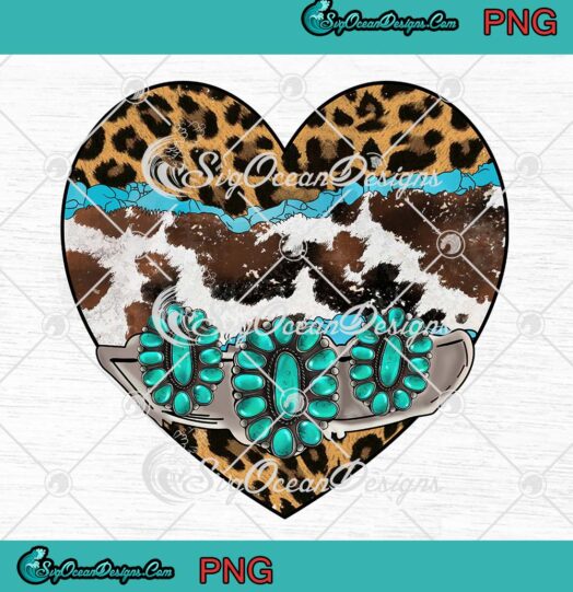 Heart Western Country Cowhide PNG, Leopard Turquoise Love PNG, Western Cowgirl PNG JPG Clipart, Digital Download