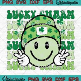 Lucky Charm Beanie Smiley Face SVG - Shamrock Retro St. Patrick's Day SVG PNG EPS DXF PDF, Cricut File
