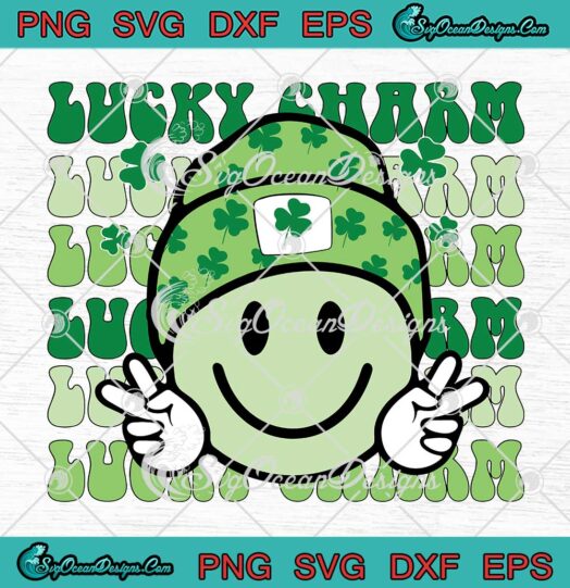 Lucky Charm Beanie Smiley Face SVG - Shamrock Retro St. Patrick's Day SVG PNG EPS DXF PDF, Cricut File