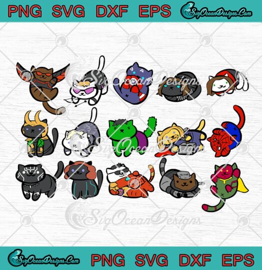 Marvel Avengers Cats Funny SVG, Avengers Kitties Cat Lovers SVG PNG EPS DXF PDF, Cricut File