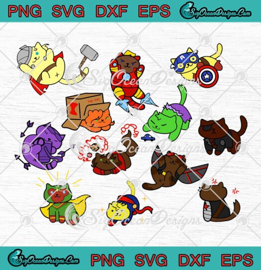 Marvel Avengers Kitties CatVengers SVG, Avengers Superhero Cats SVG, Gift For Avengers Fans SVG PNG EPS DXF PDF, Cricut File