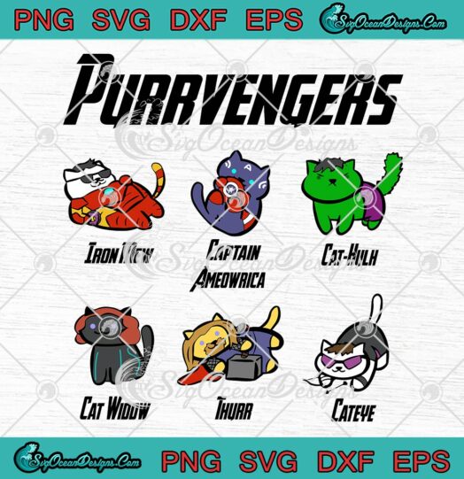Purrvengers Avengers Superhero Cats SVG, Gift For Avengers Fans SVG, Cat Animal Lovers SVG PNG EPS DXF PDF, Cricut File