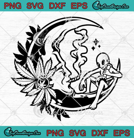 Alien Smoking Weed Moon Cannabis SVG - Funny Weed Joint Smoking Alien SVG PNG EPS DXF PDF, Cricut File