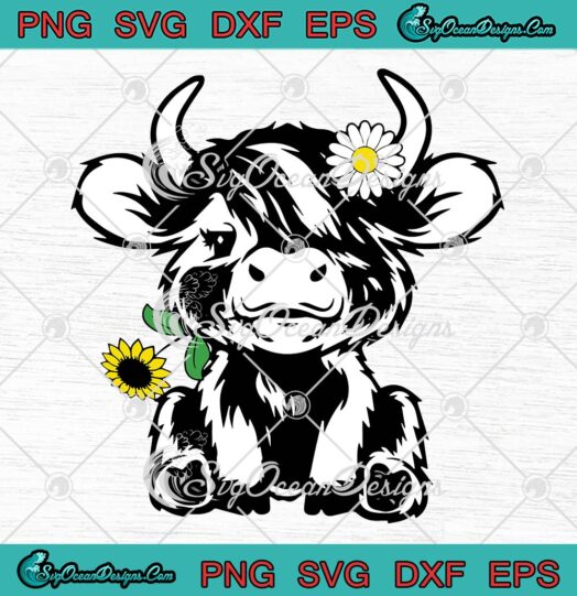 Cute Highland Cow With Sunflower SVG - Mother's Day Birthday Gift SVG PNG EPS DXF PDF, Cricut File