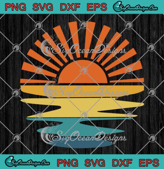 Retro Sunset Rays Wavy Water SVG - Vintage Retro Sunshine SVG PNG EPS DXF PDF, Cricut File