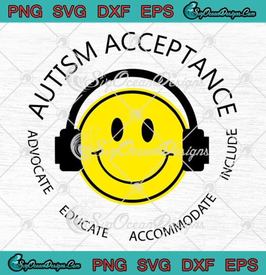 Smiley Face Autism Acceptance SVG - Retro Autism Awareness SVG PNG EPS DXF PDF, Cricut File