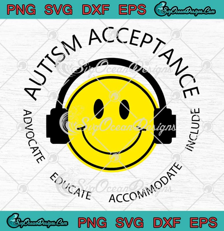 Smiley Face Autism Acceptance SVG - Retro Autism Awareness SVG PNG EPS