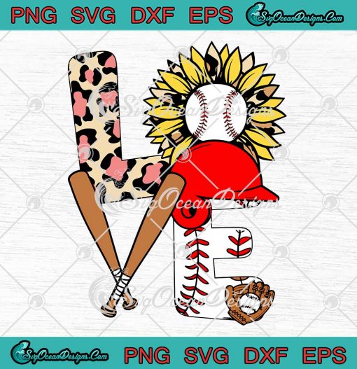 Love Baseball Leopard Sunflower SVG - Baseball Apparel SVG - Baseball Lovers SVG PNG EPS DXF PDF, Cricut File