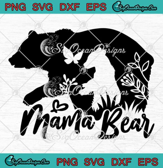 Mama Bear With Cub Floral Retro SVG - Cute Mother's Day Gift SVG PNG EPS DXF PDF, Cricut File