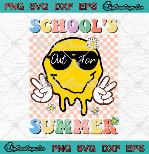 Smiley Face School's Out For Summer SVG - Retro Last Day Of School Teacher SVG PNG EPS DXF PDF, Cricut File