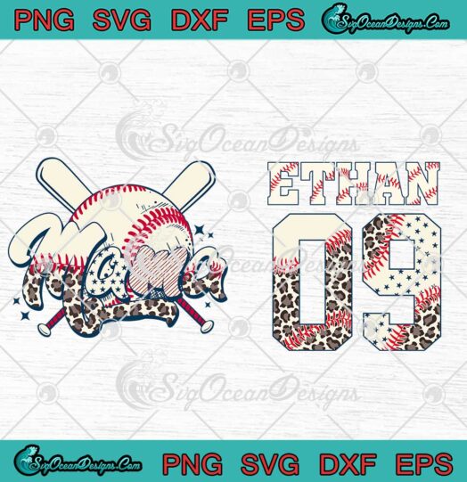 Baseball Mama Leopard Retro SVG - Baseball Mom Custom Name Gift SVG PNG EPS DXF PDF, Cricut File
