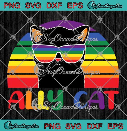 LGBT Ally Cat Be Kind Vintage SVG - Gay Rainbow LGBTQ Flag Gay Pride SVG PNG EPS DXF PDF, Cricut File