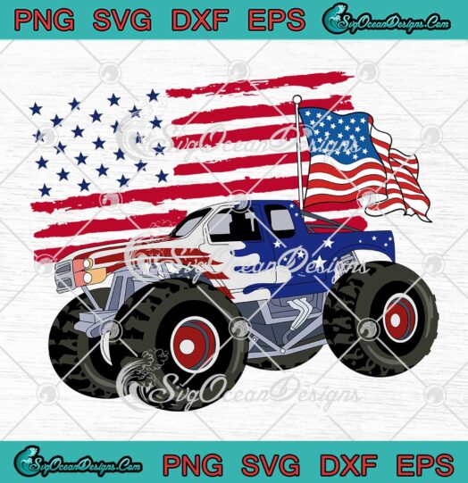 Monster Truck Boys American Flag SVG - 4th Of July Independence Day SVG PNG EPS DXF PDF, Cricut File